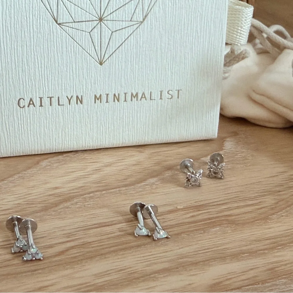 3 Pairs Silver Stud Flat Back Earrings by Caitlyn Minimalist - Picture 1 of 11